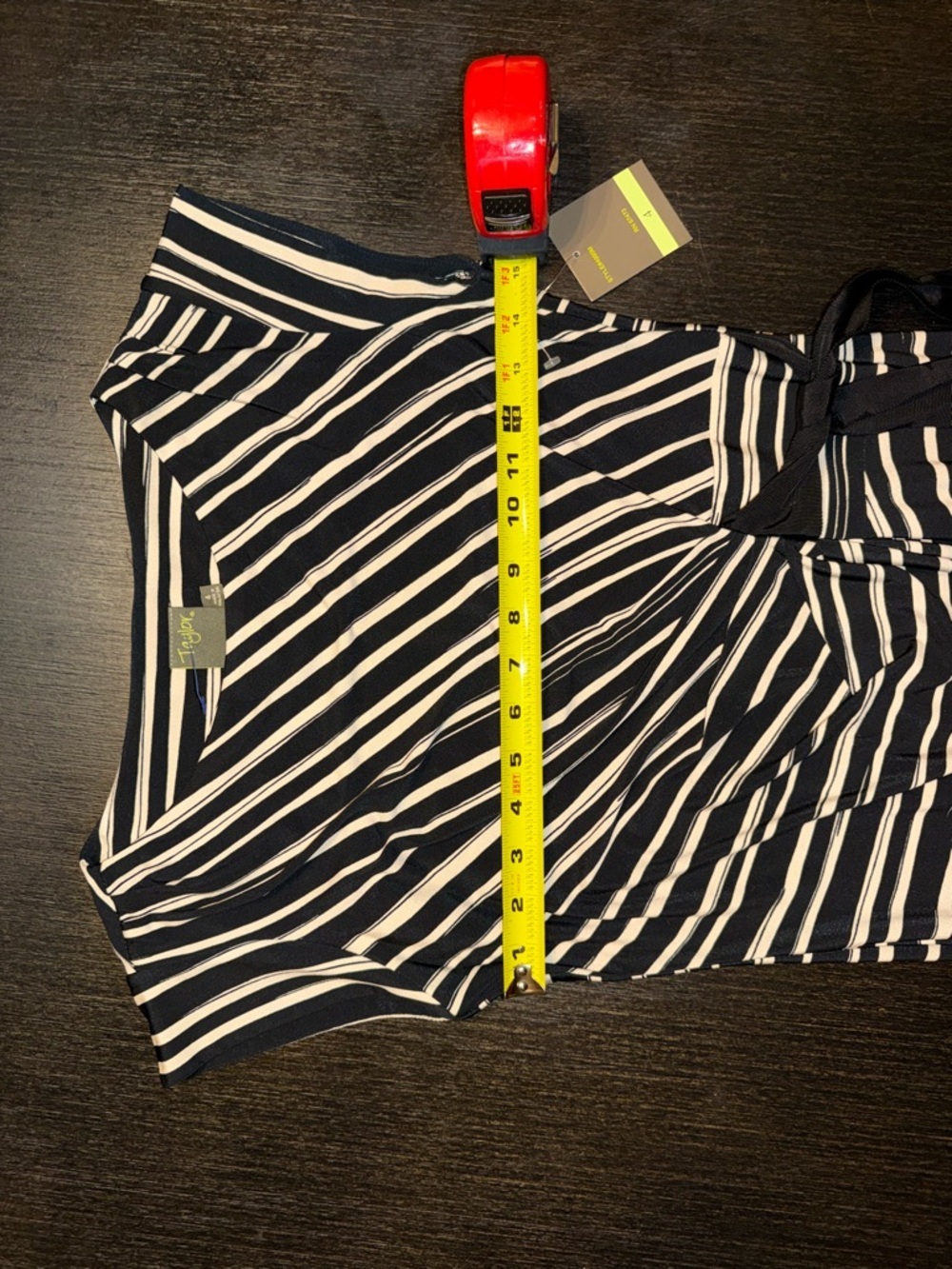 Taylor Black & White Striped Floral Tie-Waist Midi Dress - Picture 3 of 6